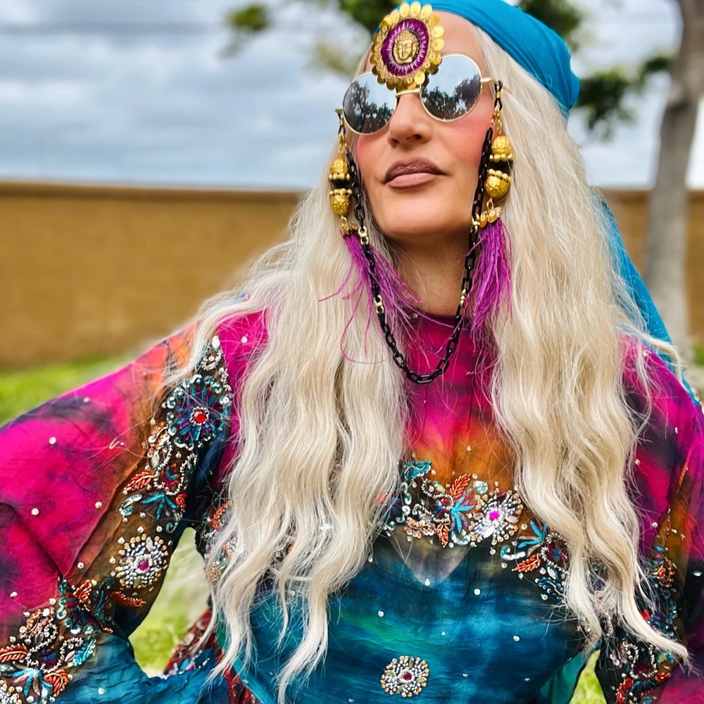 GODDESS KIMONO DRESS RUMINATION SILK TIEDYE RUFFLE TIERED